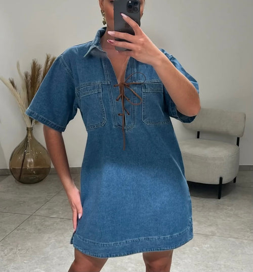 Robe en Denim à cordon en daim