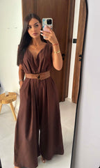 Combinaison ceinturée Choco en lin