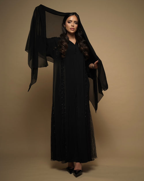 Abaya Ébène Dentelée