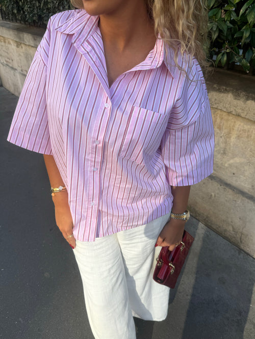 Chemise oversize à rayures rose