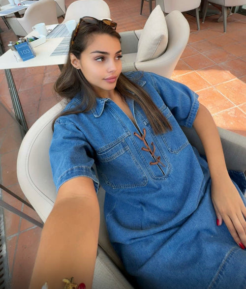 Robe en Denim à cordon en daim