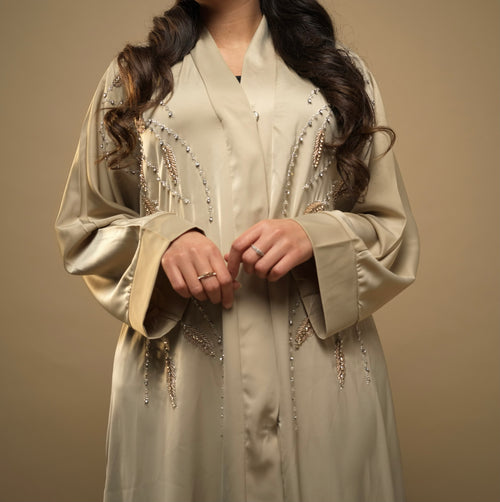 Abaya Perlée beige dorée