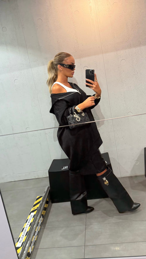 Sweat-Robe oversize noir à col zippé