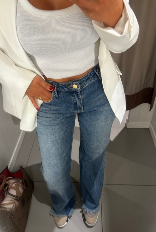 Jean Bleu foncé frangé