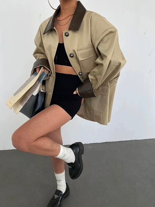 Parka oversize à détails en simili