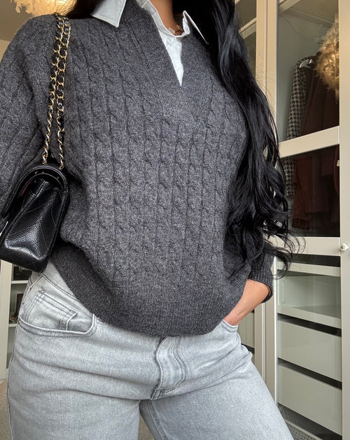 Pull à col chemise gris