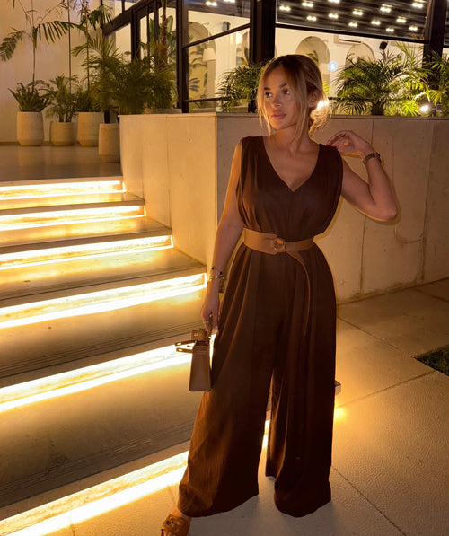 Combinaison ceinturée Choco en lin