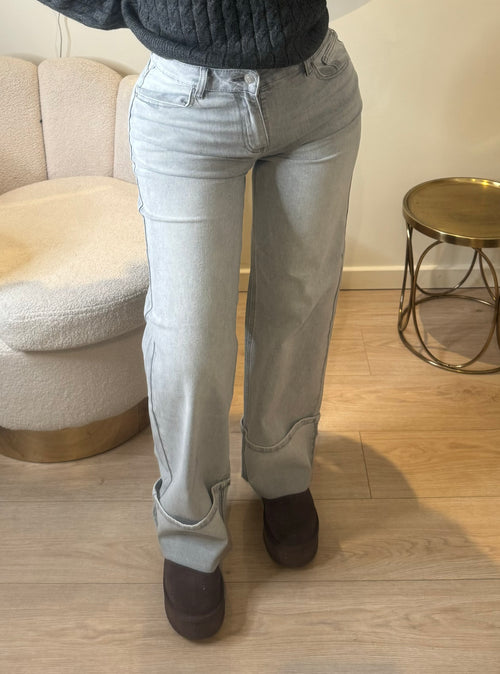 Jean stretch gris à revers