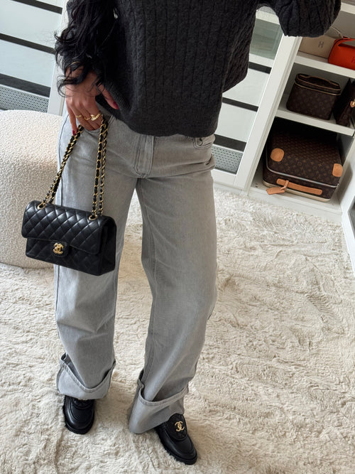 Jean stretch gris à revers