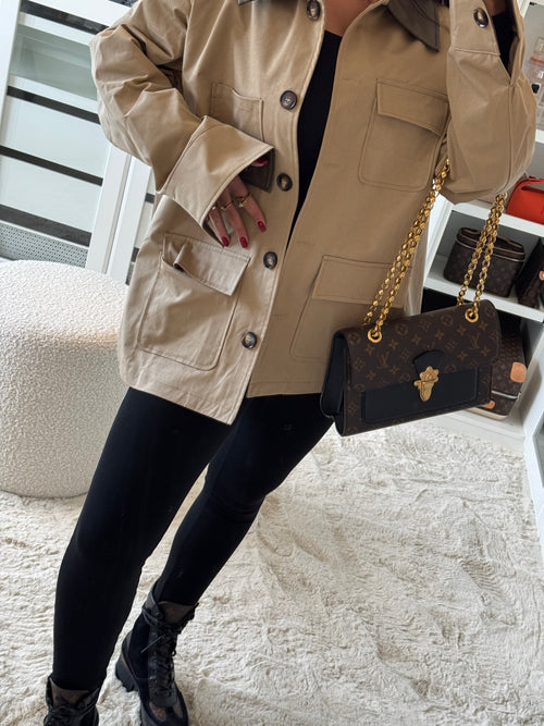 Parka oversize à détails en simili