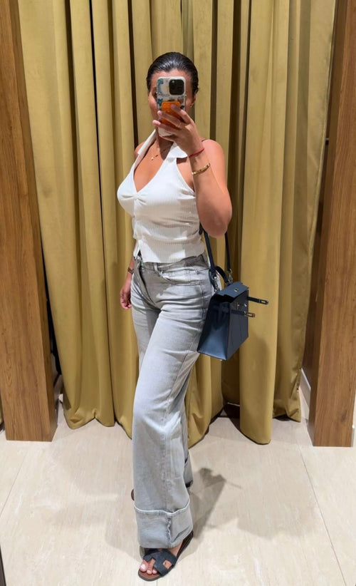 Jean stretch gris à revers