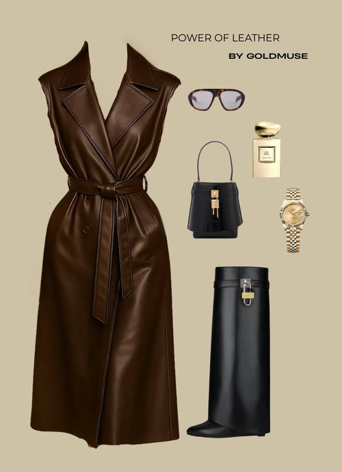 Trench sans manches en simili marron