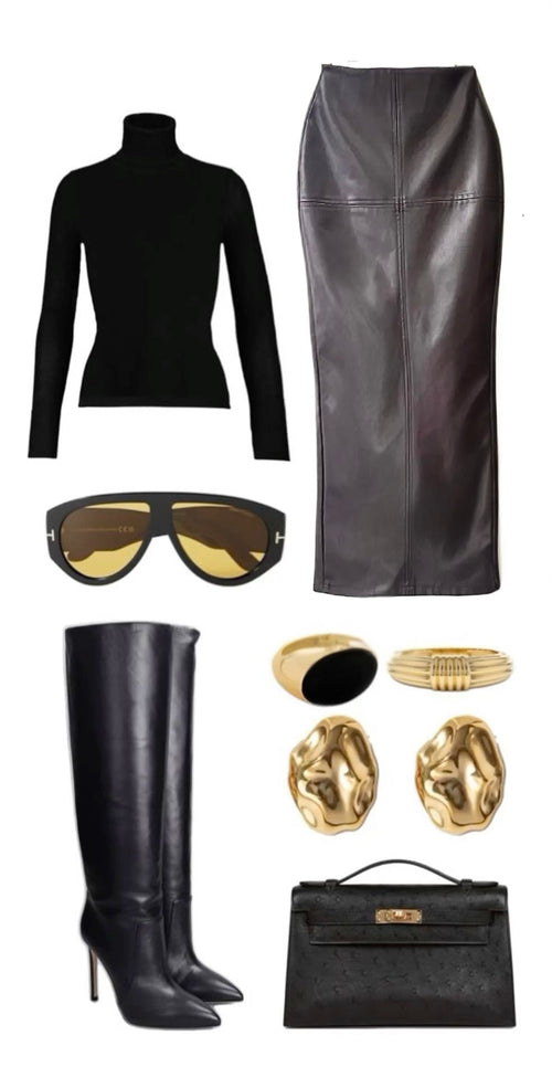 Jupe longue en simili marron chocolat