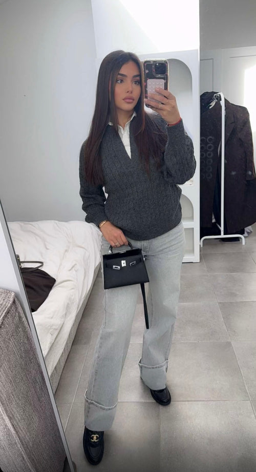 Jean stretch gris à revers