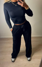 Wide velvet effect jogging pants