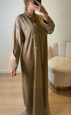 Abaya Perla camel à cristaux