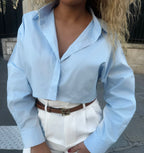 Chemise crop bleue