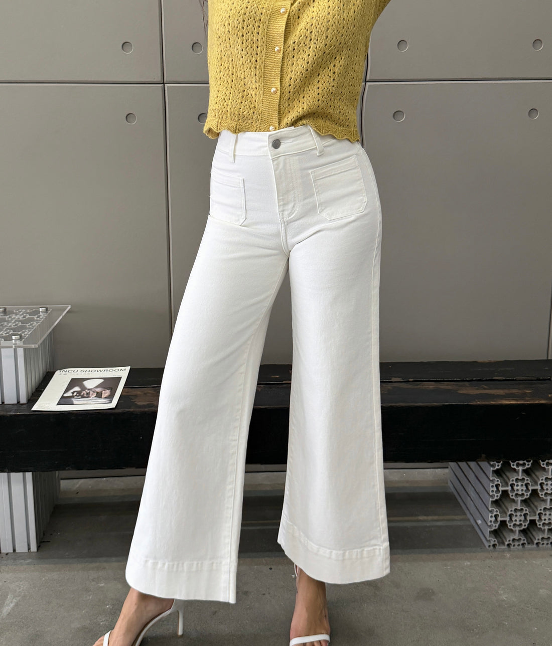 Jean wide-leg cropped à poches plaquées