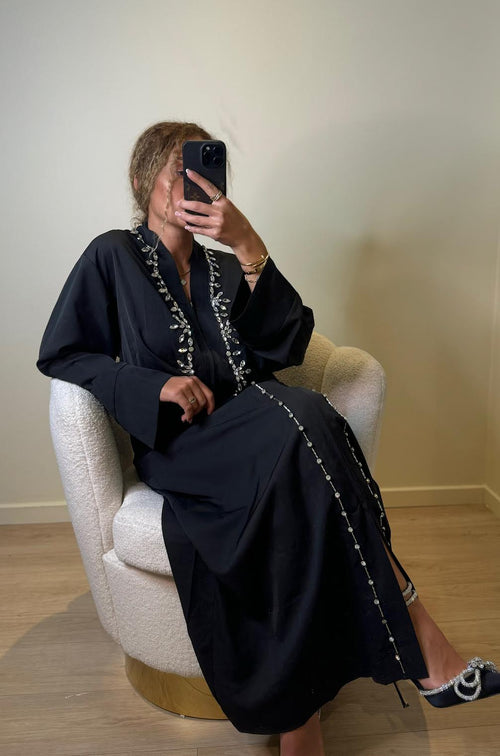 Abaya Perla noire à cristaux