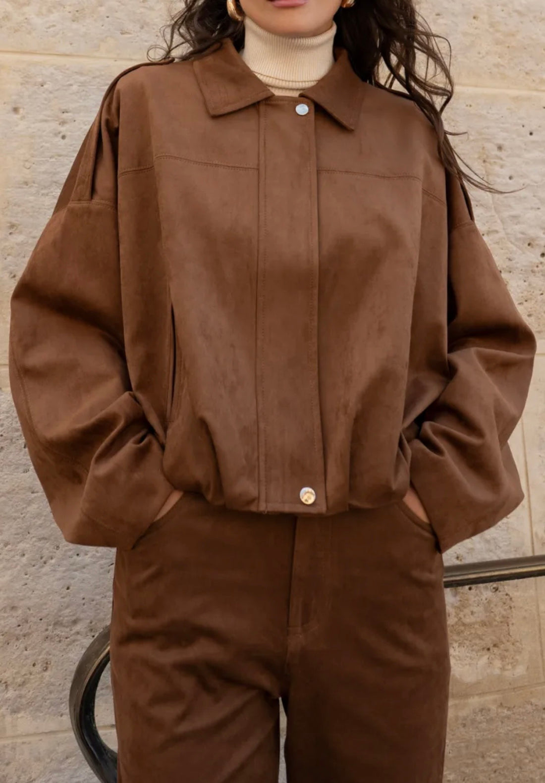 Bombers en suédine Cognac