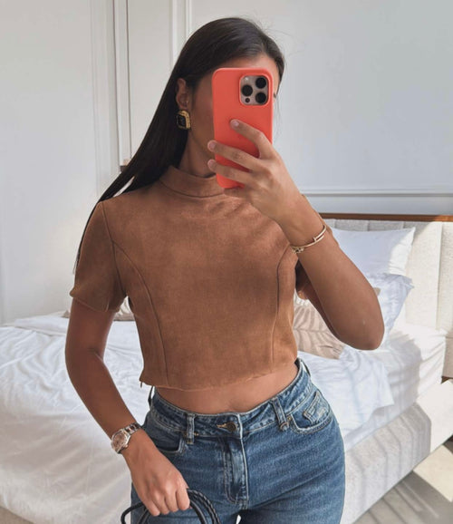 Top en daim Camel