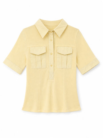 Polo côtelé jaune beurre