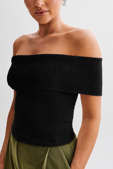 Top à col bardot noir