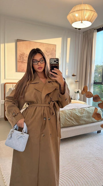 Trench oversize en suédine Camel