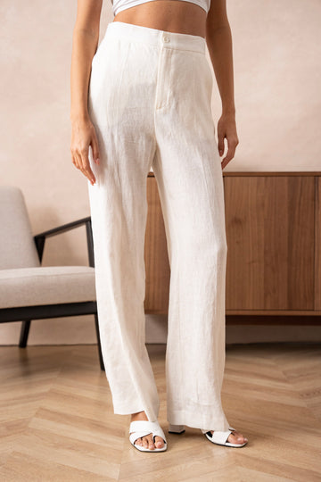Pantalon 100% lin blanc