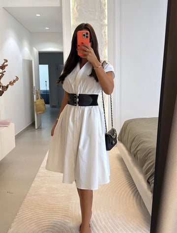 Robe-ceinture Waisted blanche