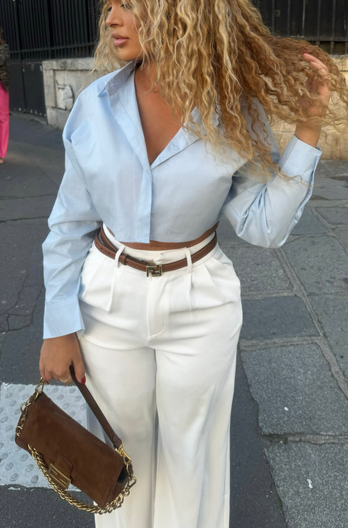 Chemise crop bleue