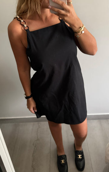 Robe noire bijoux en lin mélangé