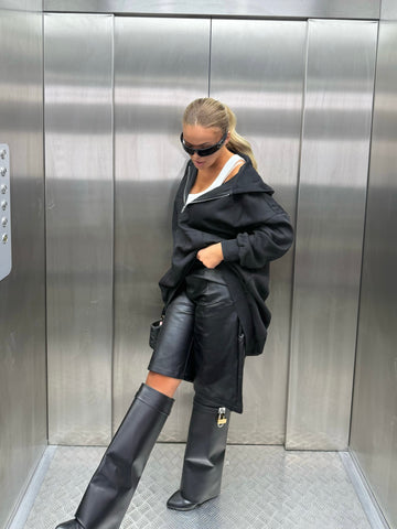 Sweat-Robe oversize noir à col zippé