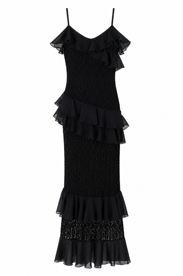 Robe bi-matière à volants