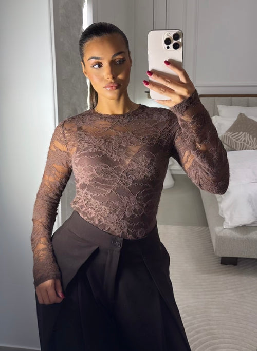 Body en dentelle marron