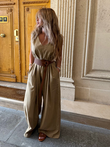 Combinaison ceinturée Camel en lin