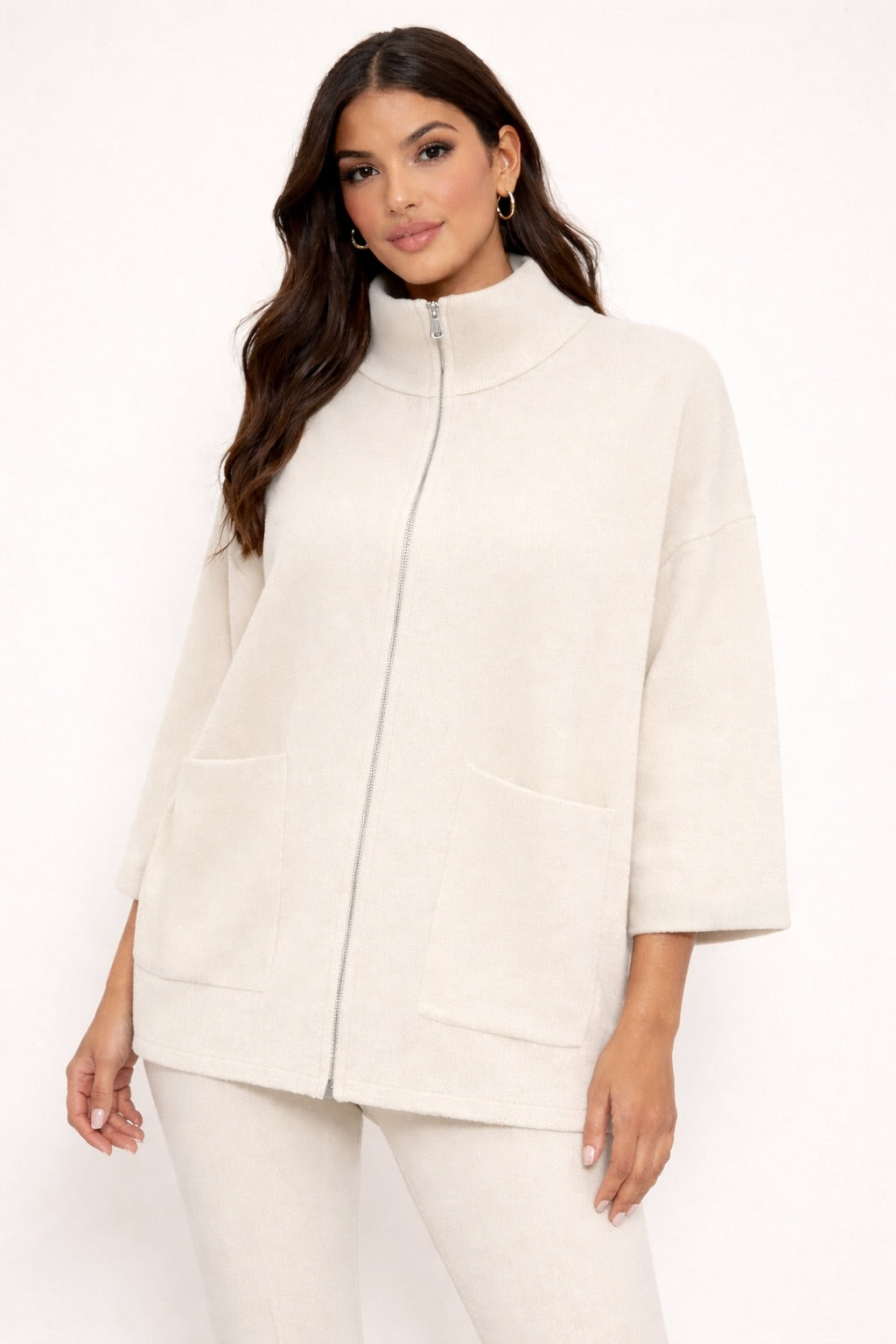 Pull en maille à zip crème