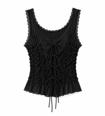 Top mesh noir lacé