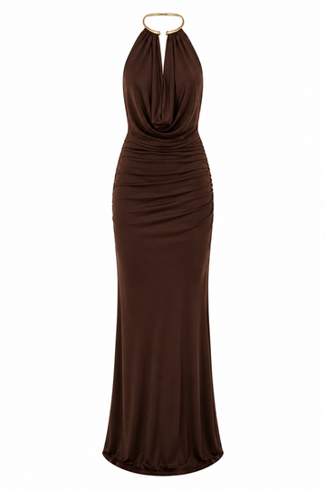 Robe à col bijou marron