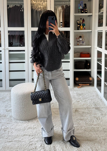 Jean stretch gris à revers