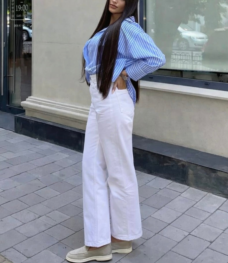 Jean Ankle-Wide blanc