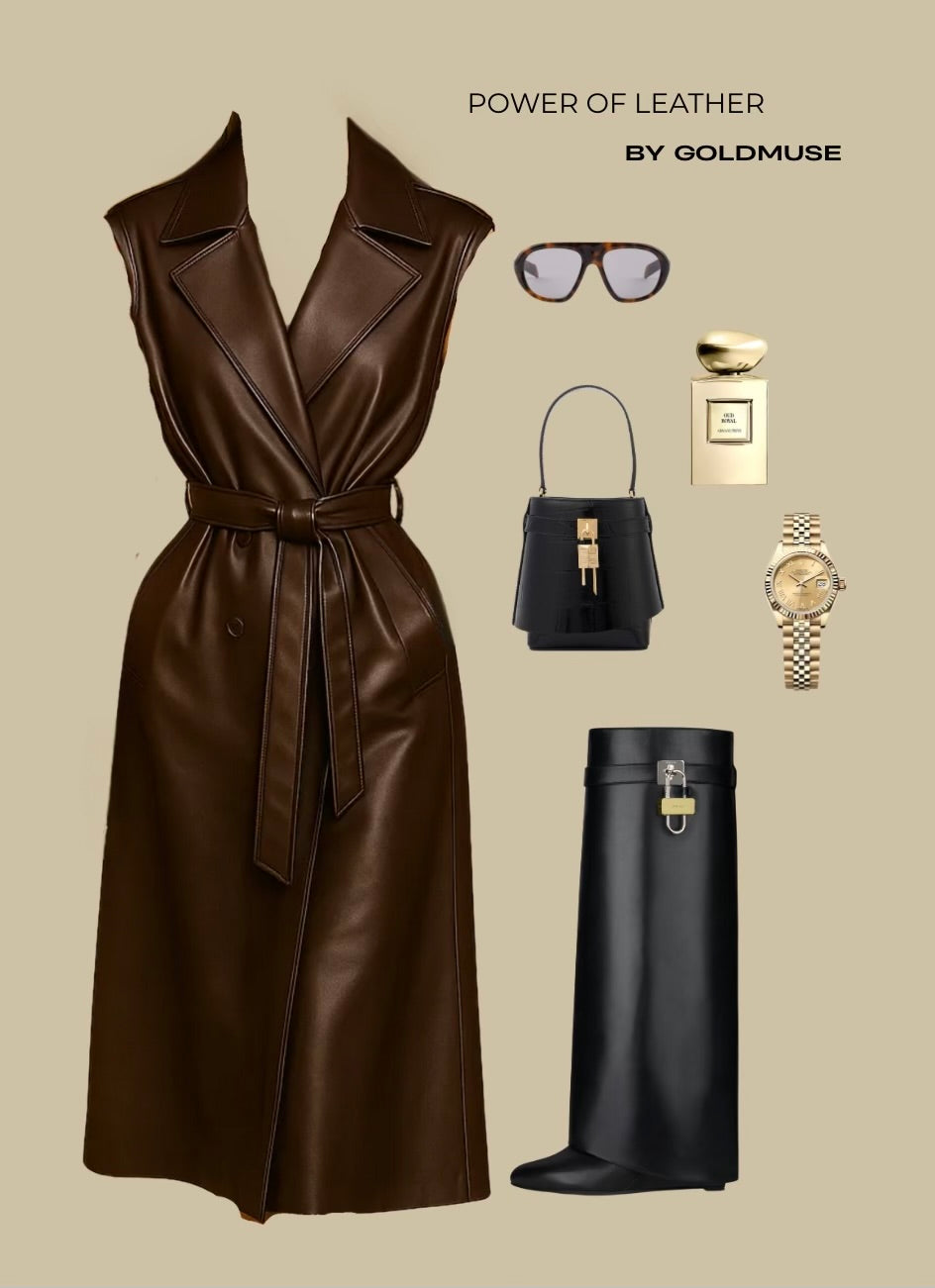 Trench sans manches en simili marron