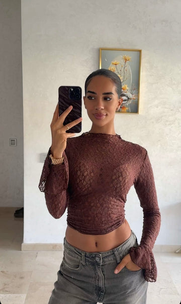 Top en dentelle chocolat