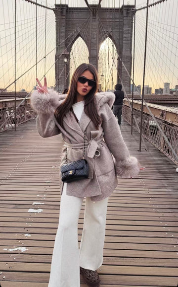 Manteau en cachemire et fourrure de renard