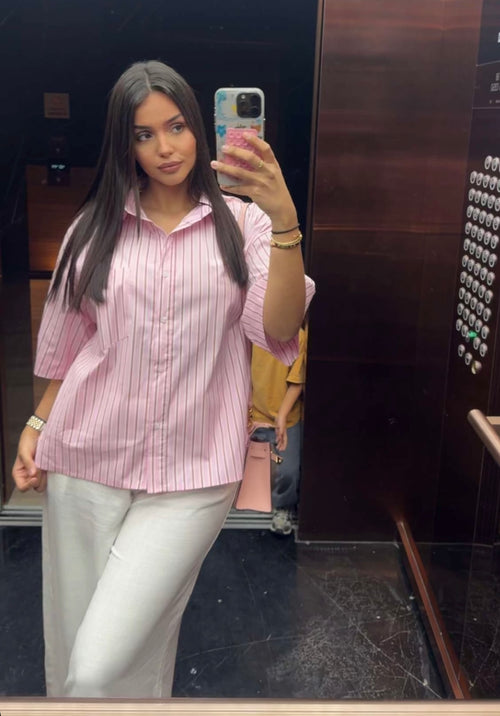 Chemise oversize à rayures rose
