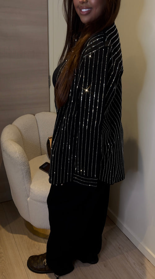 Chemise noire en jean à strass